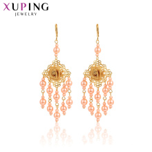 29003 Xuping Indian Gold Schmuck Quasten Design Perle Rose Blume Design Gold Tropfen Ohrringe